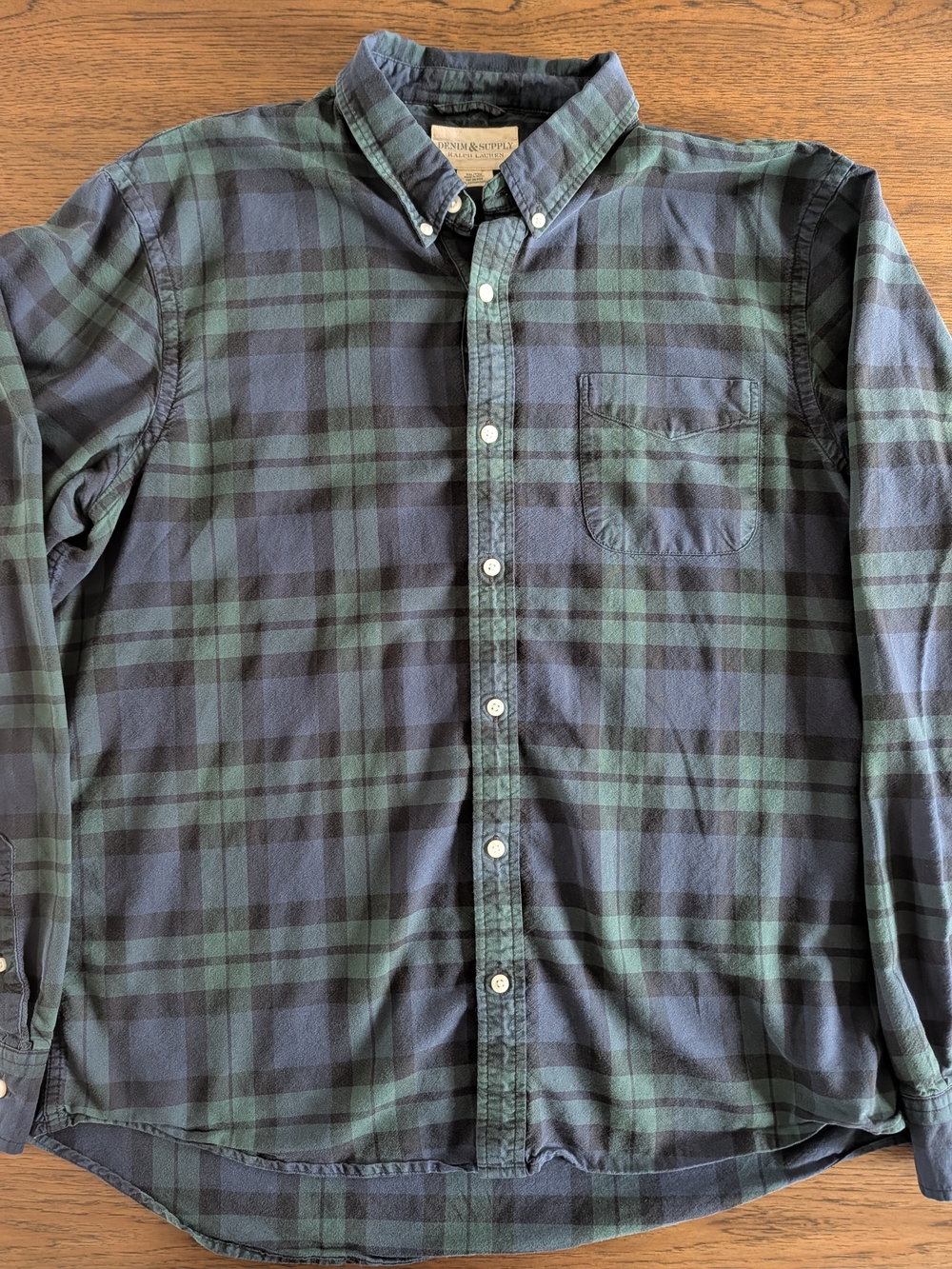 Denim & Supply Ralph Lauren Navy and Green Plaid Button-Down Shirt